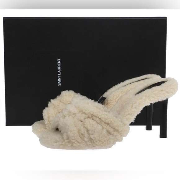 YSL SAINT LAURENT SHEARLING FUR TRIBUTE SANDALS HEELS SLIDES SHOES 39.5 - Picture 2 of 8